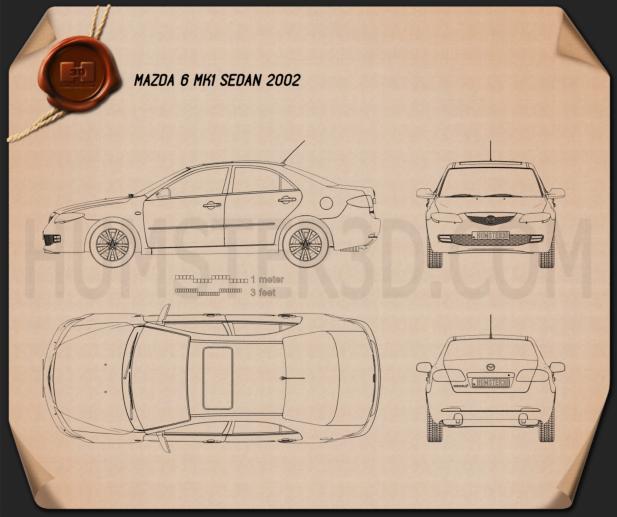 Mazda 6 세단 2002 테크니컬 드로잉