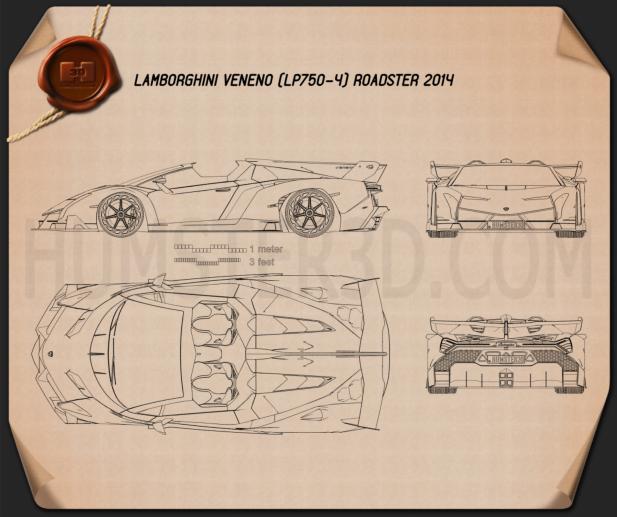 Lamborghini Veneno 로드스터 2014 테크니컬 드로잉