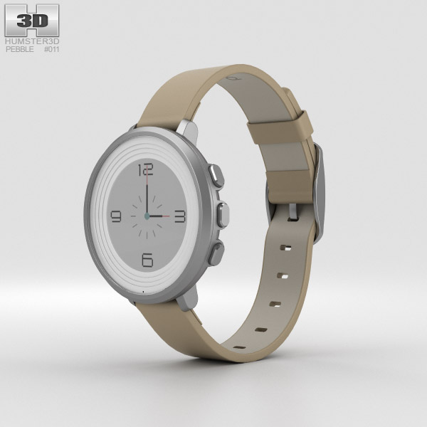 Pebble Time Round 14mm Band Silver With Stone Leather 3D model