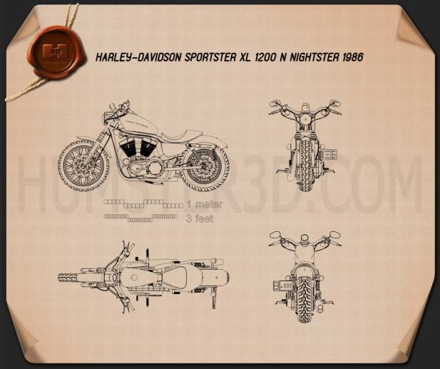 Harley-Davidson Sportster XL 1200 N Nightster 1986 Blaupause