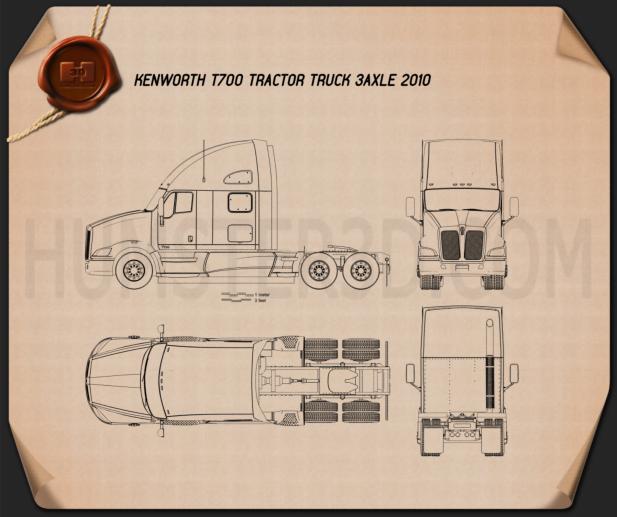 Kenworth T700 Tractor Truck 3-axle 2010 Blueprint