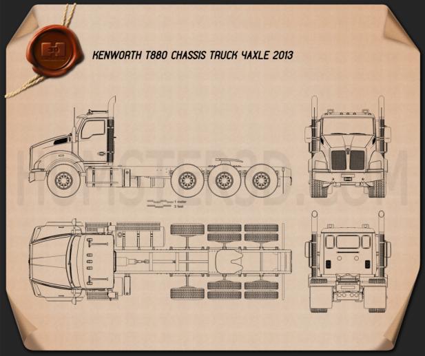Kenworth T880 Вантажівка шасі 4-вісний 2013 Креслення