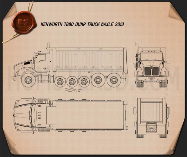 Kenworth T880 덤프 트럭 6-axle 2013 테크니컬 드로잉