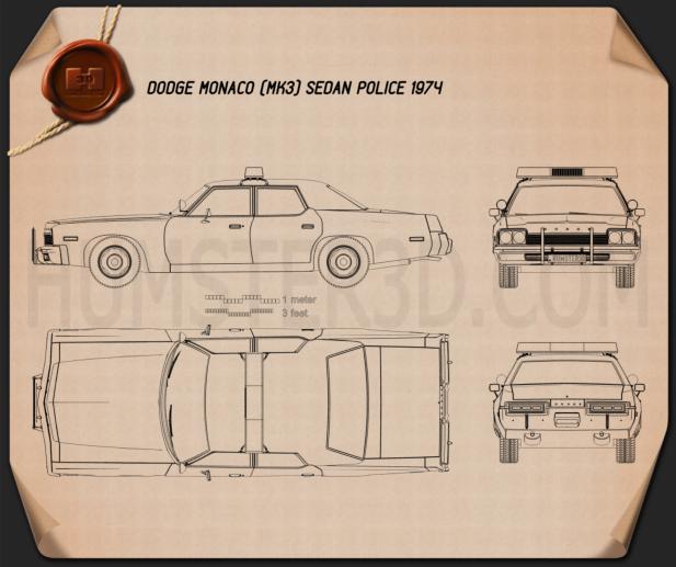 Dodge Monaco Polizia 1974 Disegno Tecnico