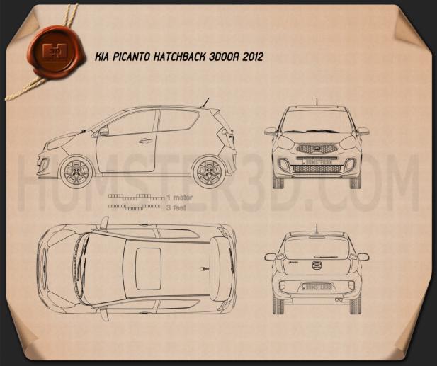 Kia Picanto (Morning) 3ドア 2012 設計図