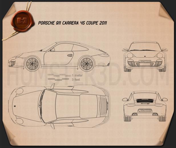 Porsche 911 Carrera 4S Coupe 2011 Blaupause