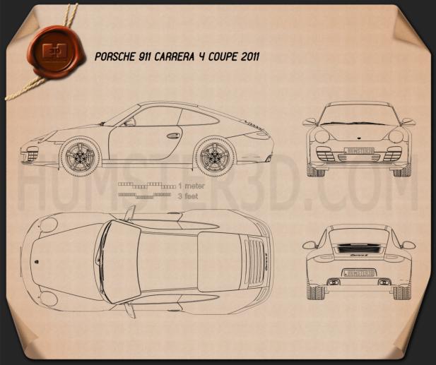 Porsche 911 Carrera 4 Coupe 2011 Blueprint
