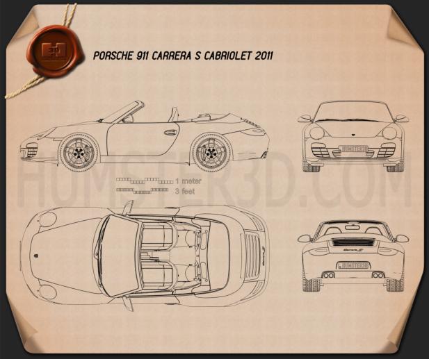 Porsche 911 Carrera S Cabriolet 2011 Disegno Tecnico