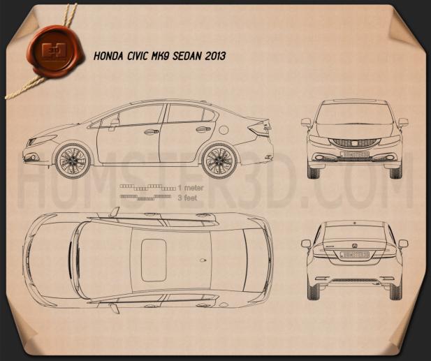 Honda Civic 세단 2013 테크니컬 드로잉