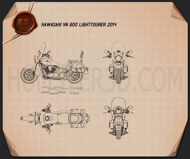 Kawasaki Vulcan 900 Light Tourer 2014 Blaupause