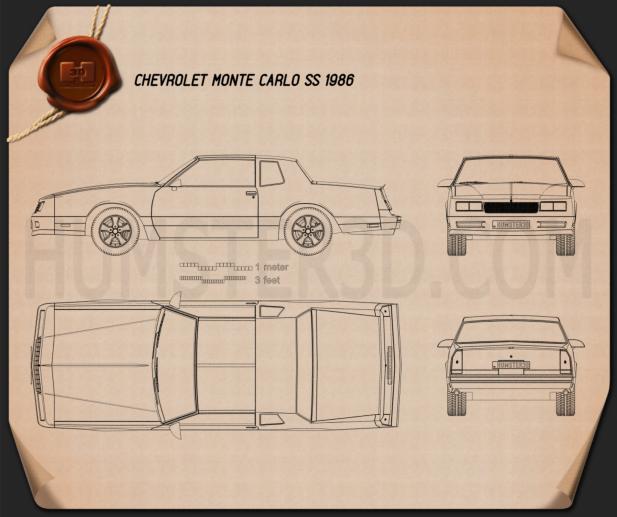 Chevrolet Monte Carlo SS 1986 테크니컬 드로잉