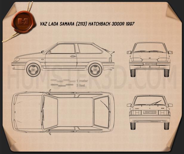 VAZ Lada Samara (2113) hatchback 3 porte 1997 Disegno Tecnico