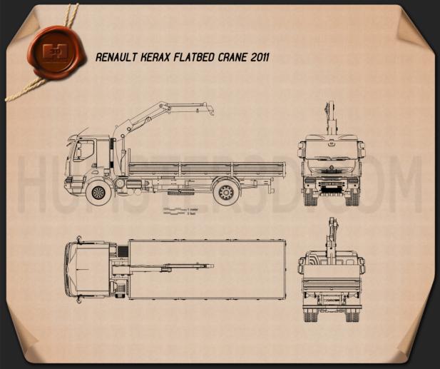 Renault Kerax Flatbed Crane 2011 Blueprint