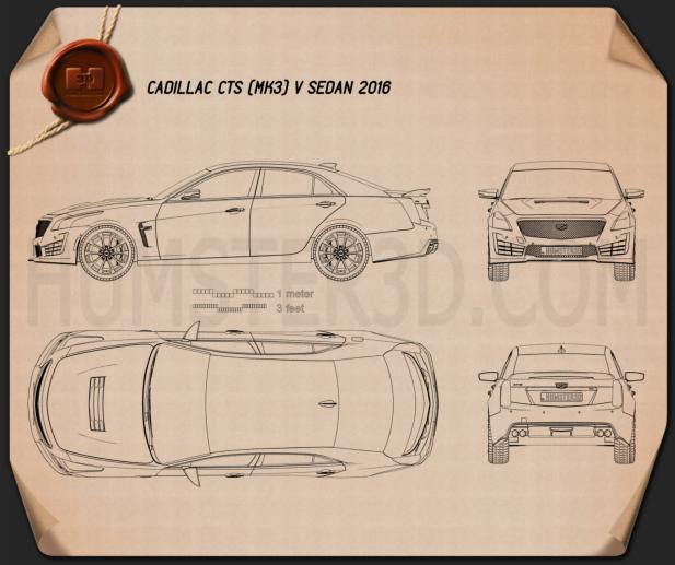 Cadillac CTS V 2016 테크니컬 드로잉