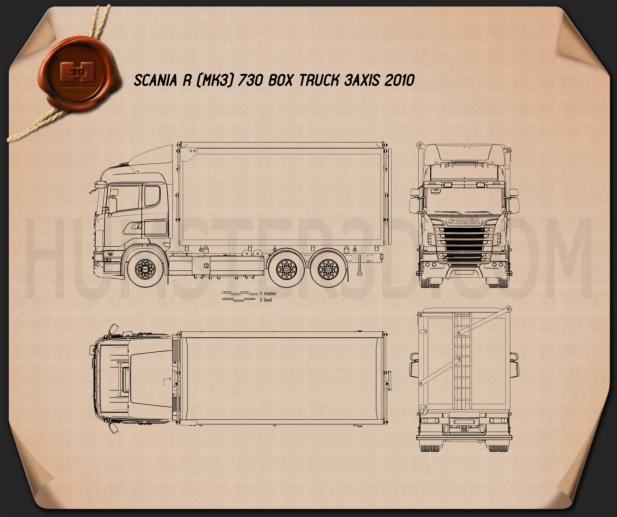 Scania R 730 Box Truck 2010 Disegno Tecnico
