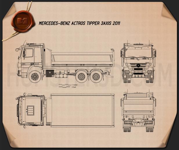 Mercedes-Benz Actros Tipper 3-axle 2011 Blueprint
