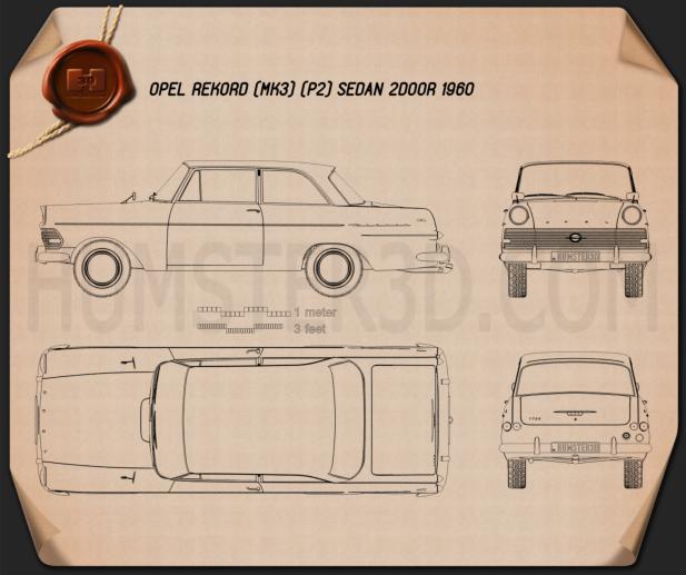 Opel Rekord (P2) 2-door sedan 1960 Blueprint
