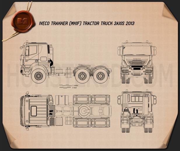 Iveco Trakker 트랙터 트럭 3축 2013 테크니컬 드로잉