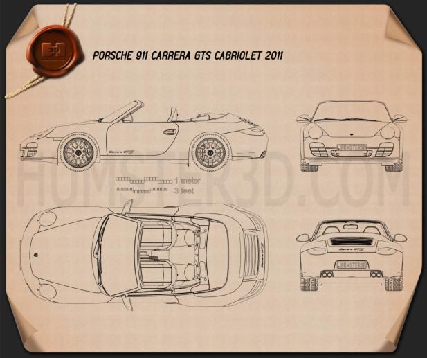 Porsche 911 Carrera GTS Cabriolet 2011 Blueprint