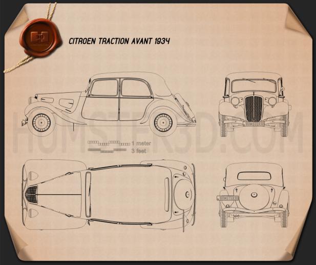 Citroen Traction Avant 1934 테크니컬 드로잉
