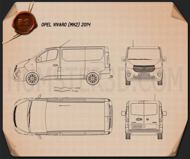 Opel Vivaro 승객용 밴 2014 테크니컬 드로잉