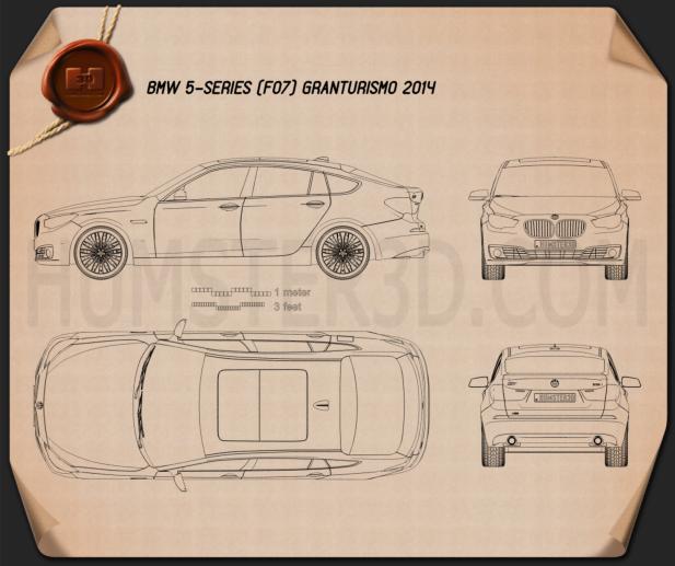 BMW 5 Series (F07) Gran Turismo 2014 Disegno Tecnico