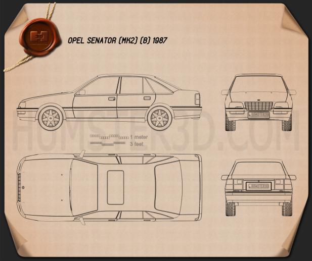 Opel Senator (B) 1987 Чертеж - Hum3D