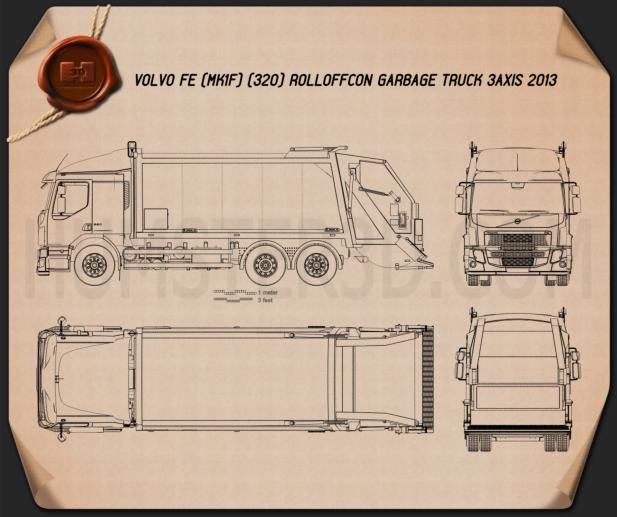 Volvo FE Rolloffcon Camion della spazzatura 2013 Disegno Tecnico