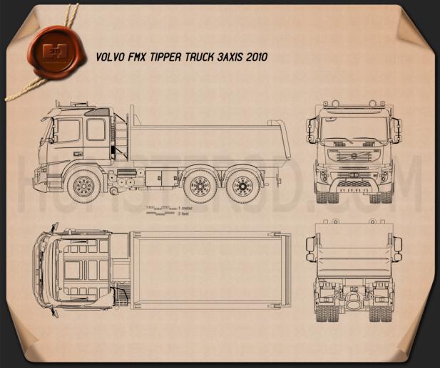 Volvo FMX Tipper Truck 2010 Blueprint