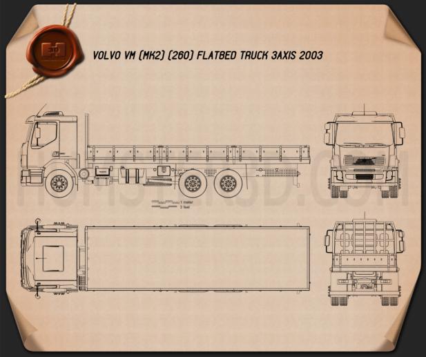 Volvo VM Flatbed Truck 2003 Blueprint