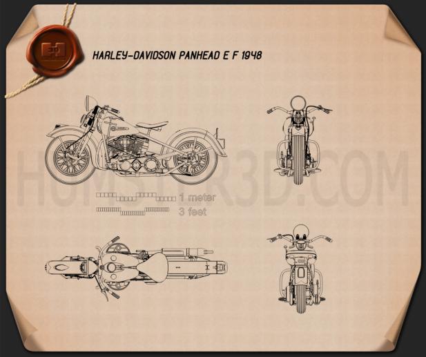 Harley-Davidson Panhead E F 1948 Blaupause