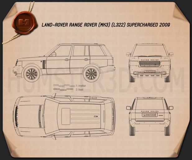 Land Rover Range Rover Supercharged 2009 테크니컬 드로잉
