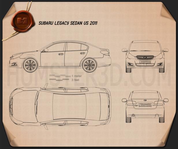 Subaru Legacy Седан US 2011 Креслення