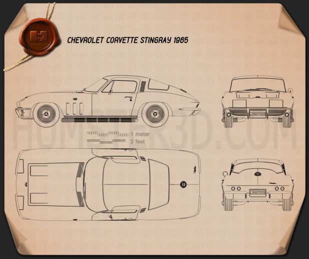 Chevrolet Corvette Sting Ray (C2) 1965 Disegno Tecnico