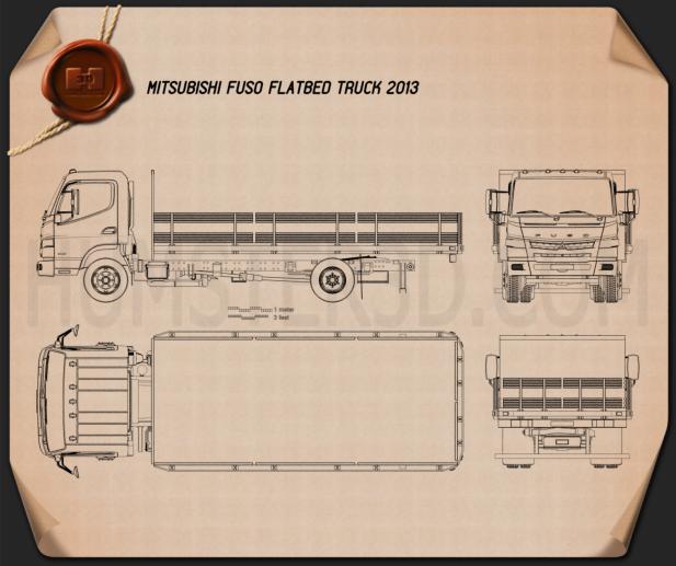 Mitsubishi Fuso 플랫 베드 트럭 2013 테크니컬 드로잉