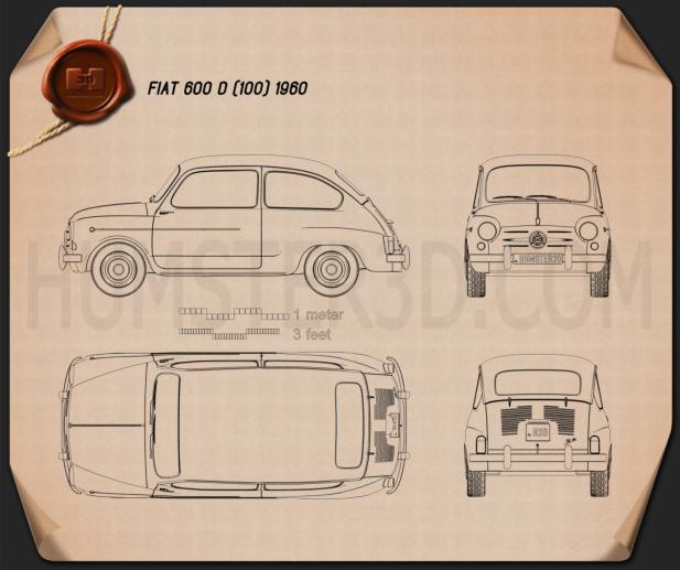 Fiat 600 D 1960 테크니컬 드로잉