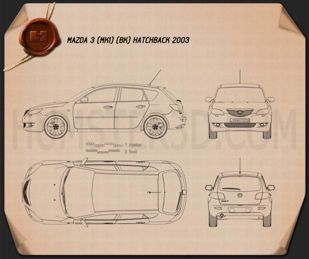 Mazda 3 해치백 2003 테크니컬 드로잉
