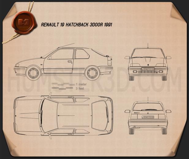 Renault 19 3-door hatchback 1988 Blueprint