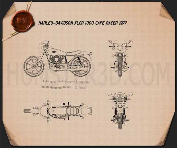 Harley-Davidson XLCR 1000 Cafe Racer 1977 Disegno Tecnico