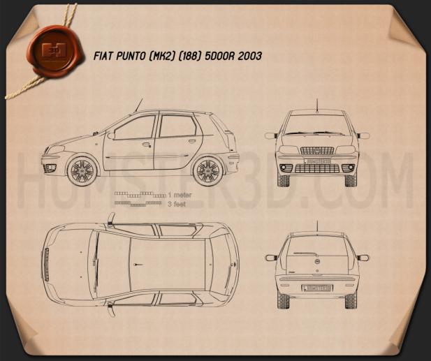 Fiat Punto 5 porte 2003 Disegno Tecnico