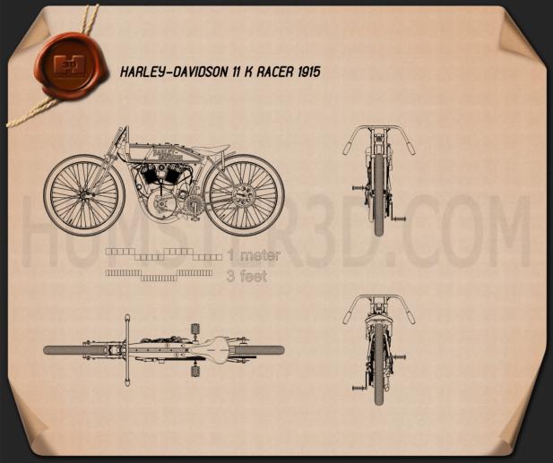 Harley-Davidson 11 K Racer 1915 Blaupause