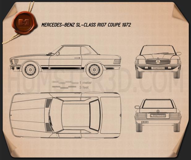 Mercedes-Benz SL 클래스 R107 쿠페 1972 테크니컬 드로잉