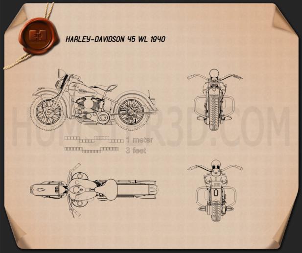 Harley-Davidson 45 WL 1940 設計図