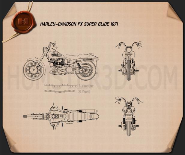 Harley-Davidson FX Super Glide 1971 Disegno Tecnico