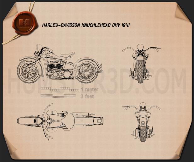 Harley-Davidson Knuchlehead OHV 1941 Disegno Tecnico
