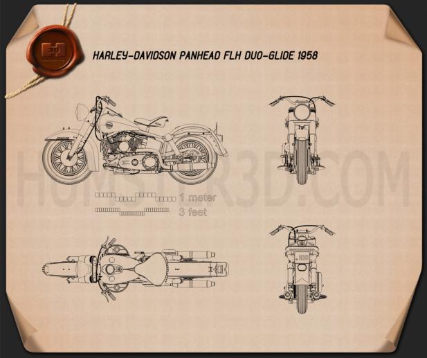 Harley-Davidson Panhead FLH Duo-Glide 1958 Disegno Tecnico