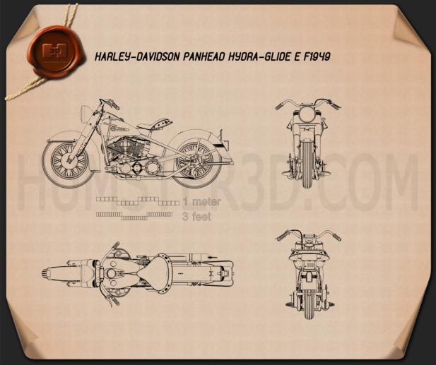 Harley-Davidson Panhead Hydra-Glide E F 1949 Disegno Tecnico