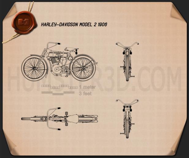 Harley-Davidson model 2 1906 테크니컬 드로잉