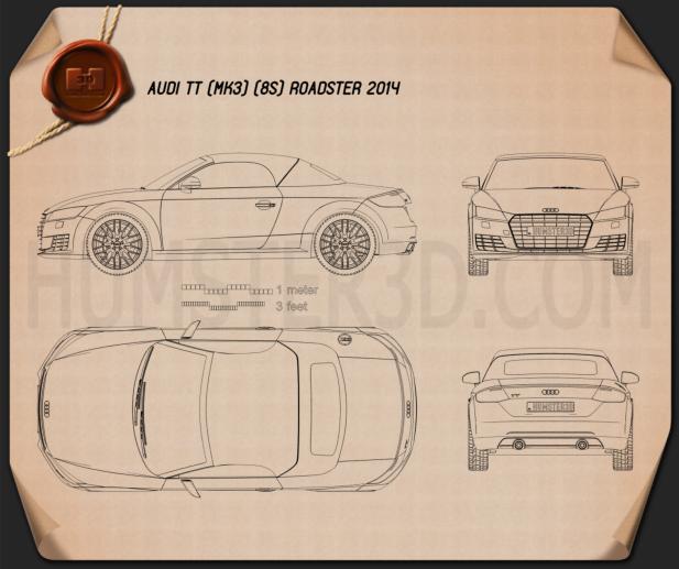 Audi TT (8S) 로드스터 2014 테크니컬 드로잉