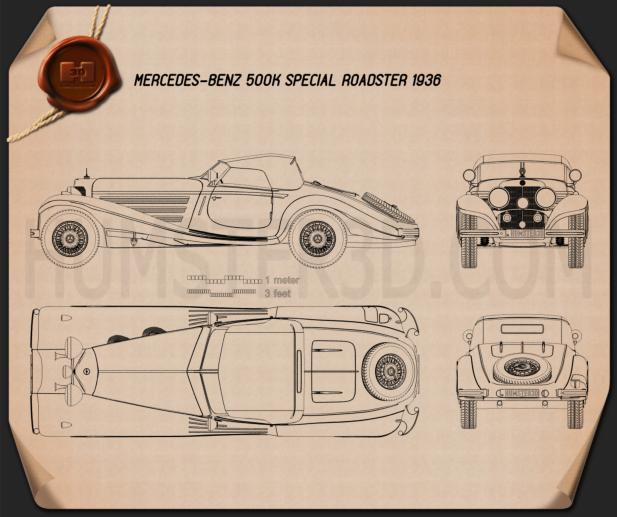Mercedes-Benz 500K Special Roadster 1936 Blueprint